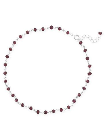 AzureBella Jewelry Garnet Bead Anklet Sterling Silver Adjustable Length