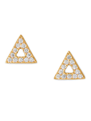 Triangle Stud Earrings 14k Gold-plated Silver and Cubic Zirconia