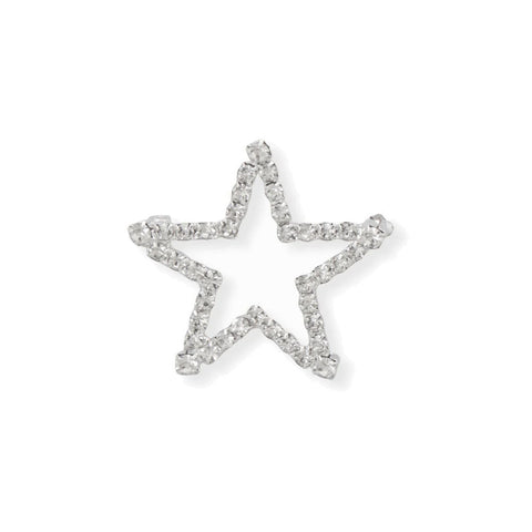 Fashion Outline Star Pin with Crystals Silver Tone
