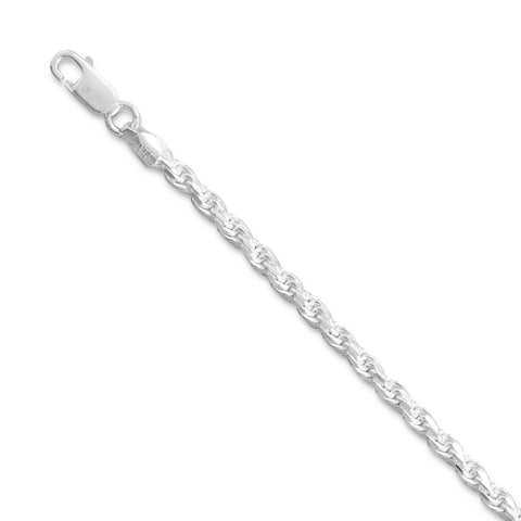 Rope Chain Necklace 3.3mm Width Sterling Silver Diamond-cut