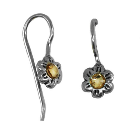 Flower Earrings with Crystals Topaz Yellow Sterling Silver