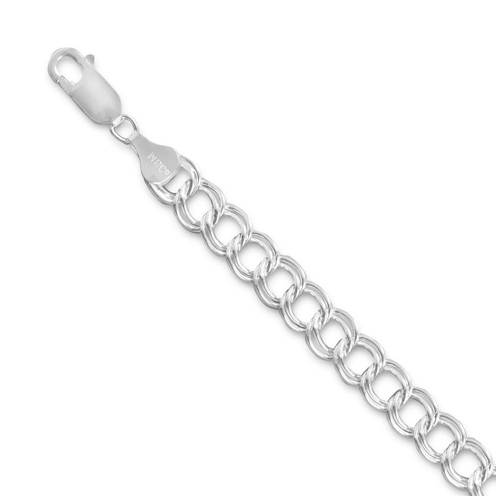 Double Link Bracelet 7mm Diamond-cut Sterling Silver - Made in the USA