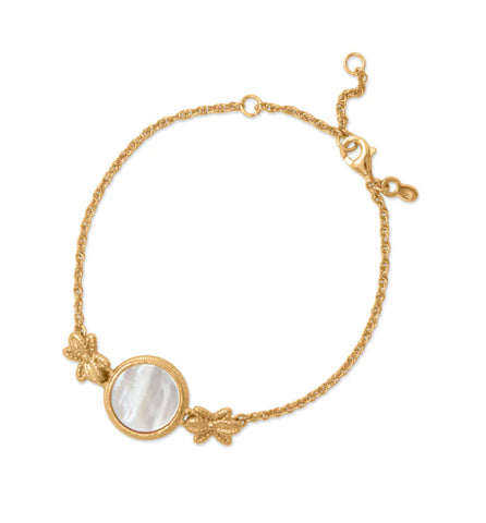 Mother of Pearl Flower Bracelet 14k Gold-plated Antique Style Adjustable