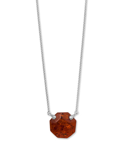 Baltic Amber Necklace Rhodium on Sterling Silver