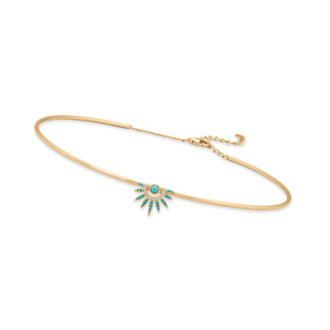 14k Gold-plated Silver Synthetic Turquoise and Cubic Zirconia Sun Spike Collar Necklace Adjustable