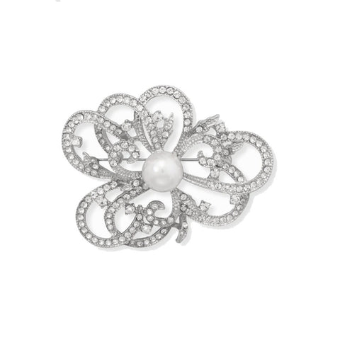 Looped Fashion Pin with Crystal and Simulated Pearl
