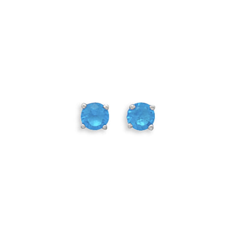 Blue Aqua Cubic Zirconia Rhodium Stud Earrings Nontarnish - December