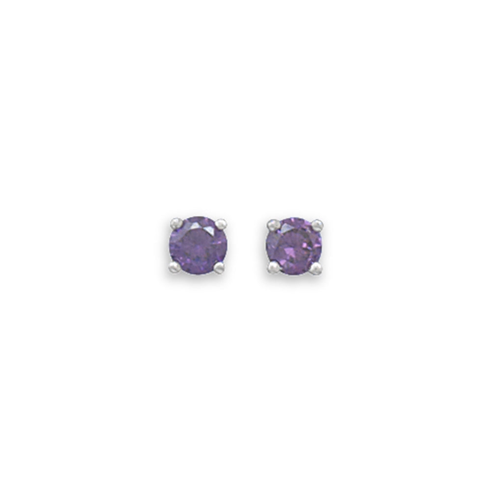 Light Purple Cubic Zirconia Rhodium Stud Earrings Nontarnish - February