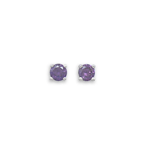 Light Purple Cubic Zirconia Rhodium Stud Earrings Nontarnish - February