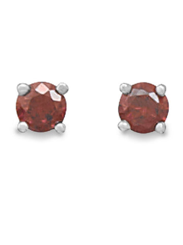 Dark Red Cubic Zirconia Rhodium Stud Earrings Nontarnish - January