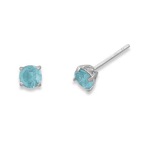 Light Blue Cubic Zirconia Rhodium Stud Earrings Nontarnish - March