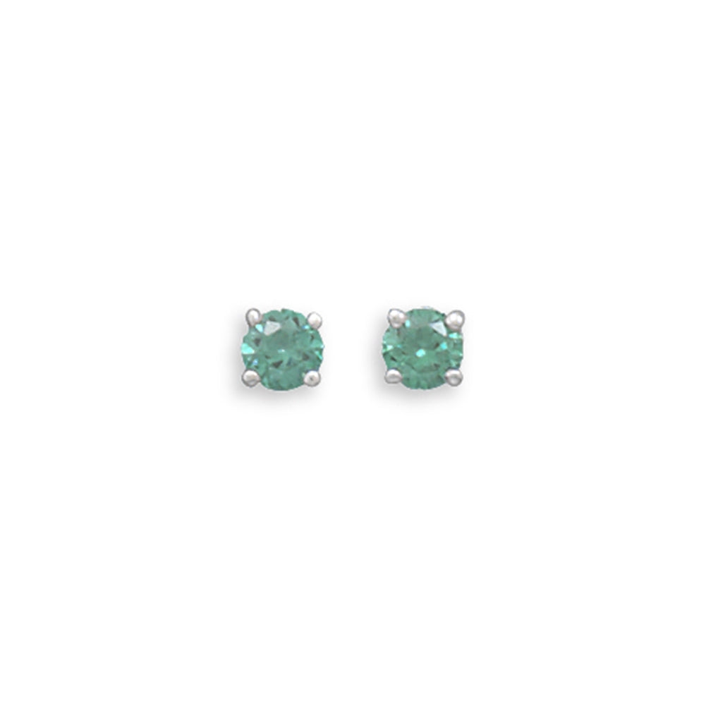 Dark Green Cubic Zirconia Rhodium Stud Earrings Nontarnish - May