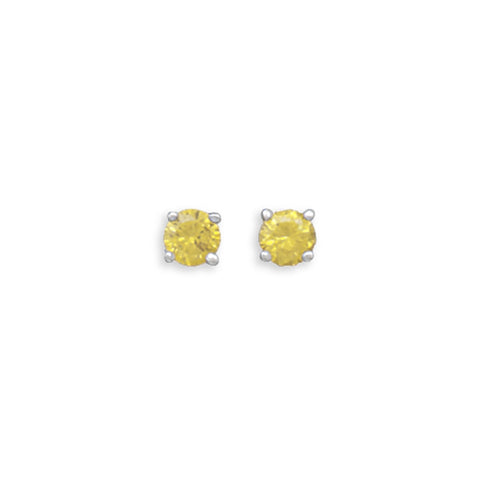 Golden Yellow Cubic Zirconia Rhodium Stud Earrings Nontarnish - November