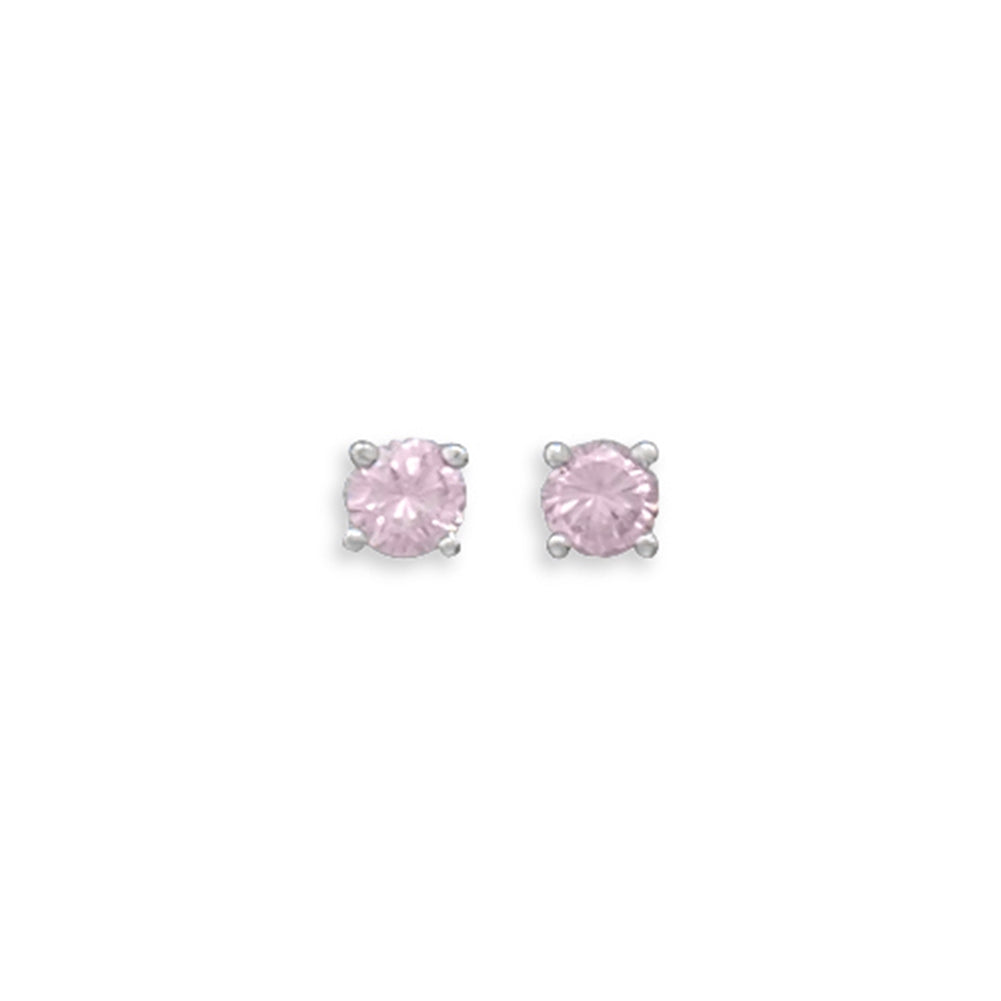 Pink Cubic Zirconia Rhodium Stud Earrings Nontarnish - October