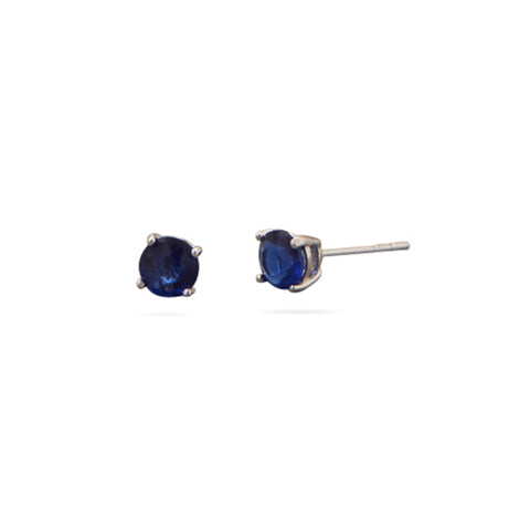 Dark Blue Cubic Zirconia Rhodium Stud Earrings Nontarnish - September