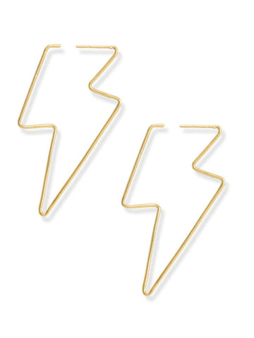 Lightening Bolt Earrings 14k Gold-plated Silver Outline with Post Back