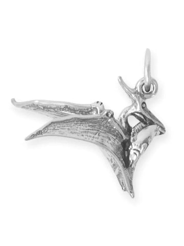 Pterodactyl with Fish Charm 3D Sterling Silver