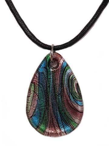 Multicolor Glass Pendant Necklace with Black Cord
