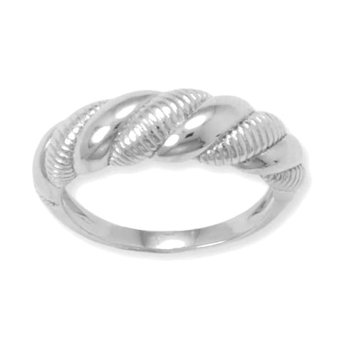 Twisted Cable Ring Alternating Polished and Textured Rhodium on Stilver - Nontarnish