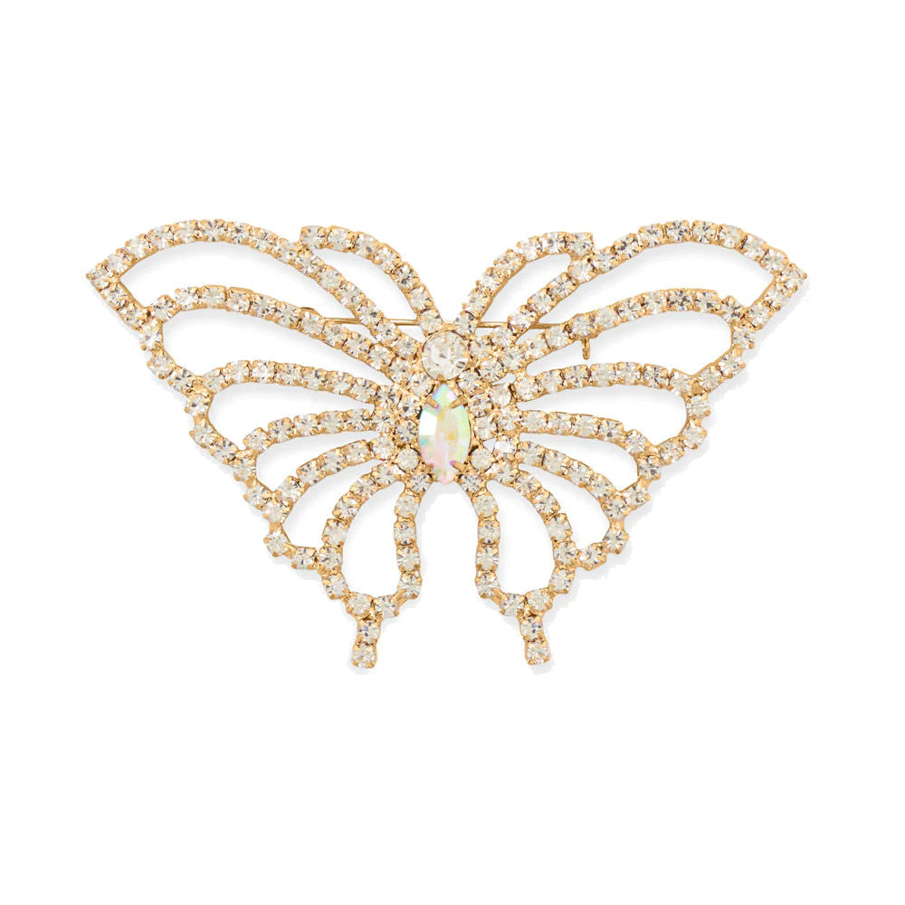 Fashion Butterfly Pin with Crystals Gold Tone