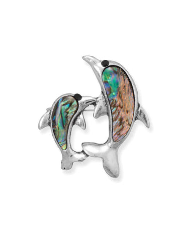 Fashion Dolphin Pin with Abalone Shell Silver Tone