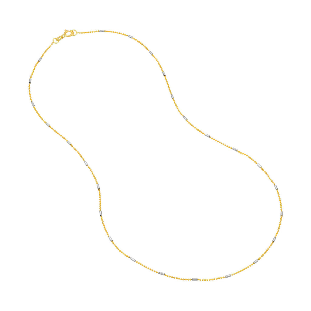14k Two-tone Gold Tube Saturn Bead Chain Necklace 025 Gauge
