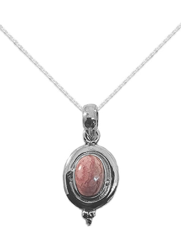 Rhodochrosite Pendant Necklace with Chain Sterling Silver