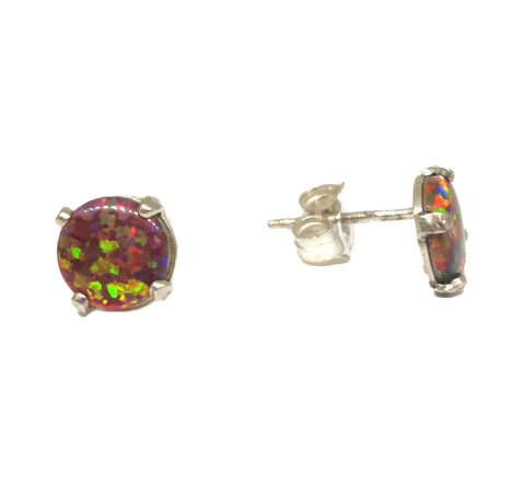 Imitation Mexican Opal Stud Earrings Sterling Silver 6mm