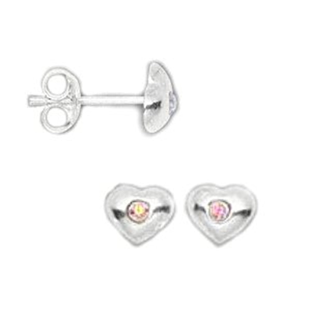 Heart Stud Earrings with Rainbow Finish Crystals Sterling Silver