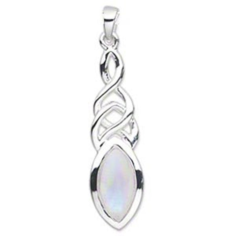 Celtic Knot Triquetra Pendant with Rainbow Moonstone Marquise Shape Sterling Silver