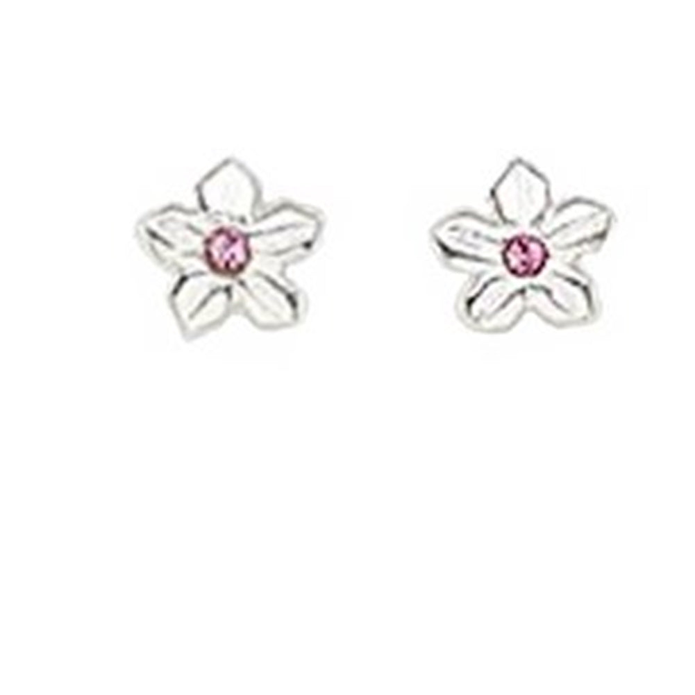 Flower Stud Earrings with Pink Crystal Sterling Silver