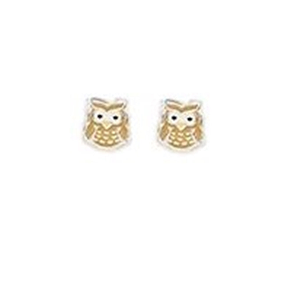 Cute Small Owl Stud Earrings Enamel Color on Sterling Silver 6x5mm
