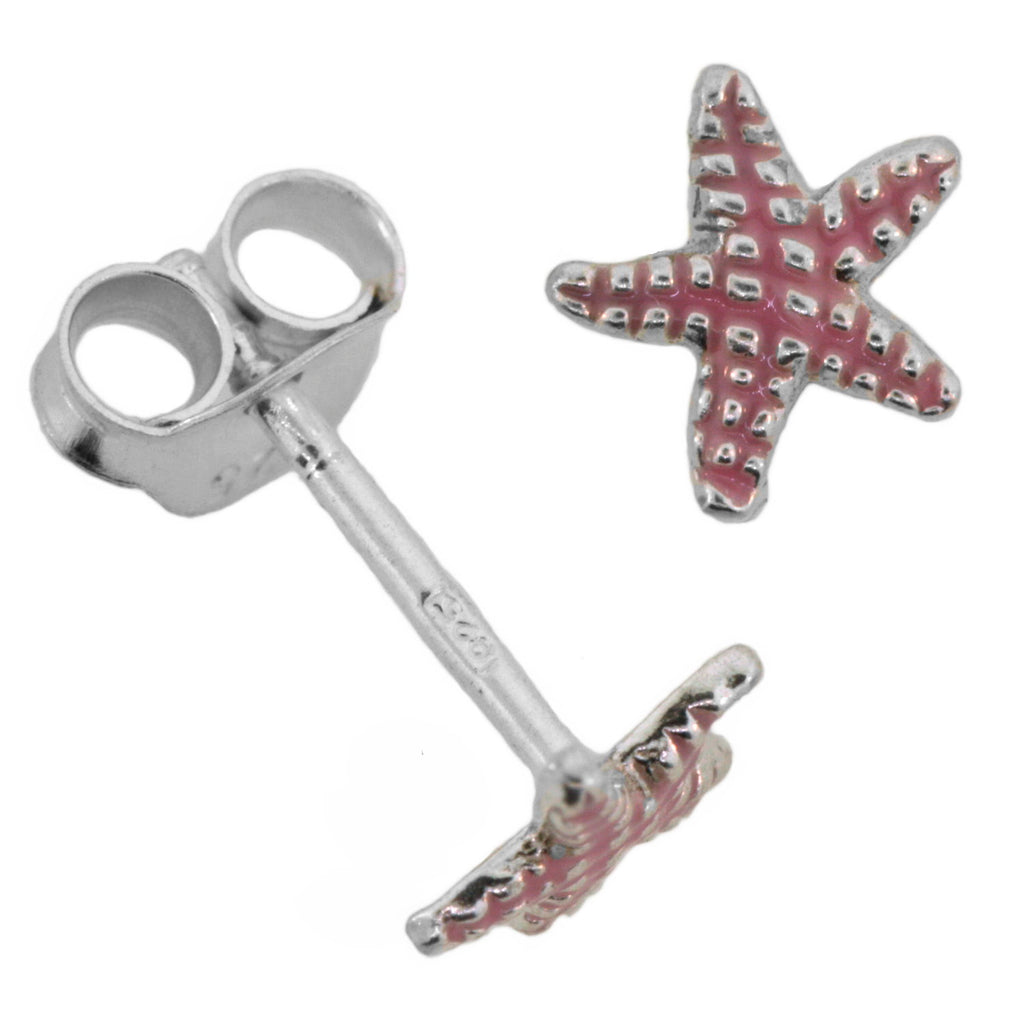 Pink Starfish Stud Earrings Sterling Silver 6mm