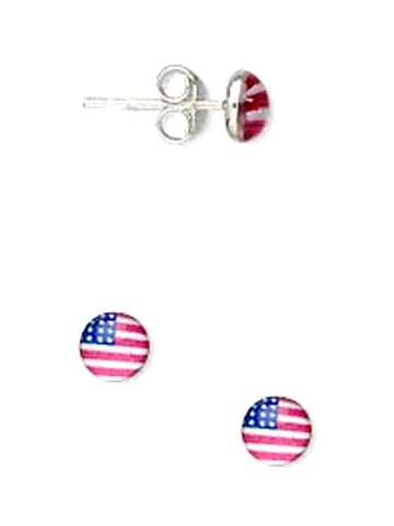 USA Flag Red White and Blue Post Stud Earrings 5mm Sterling Silver