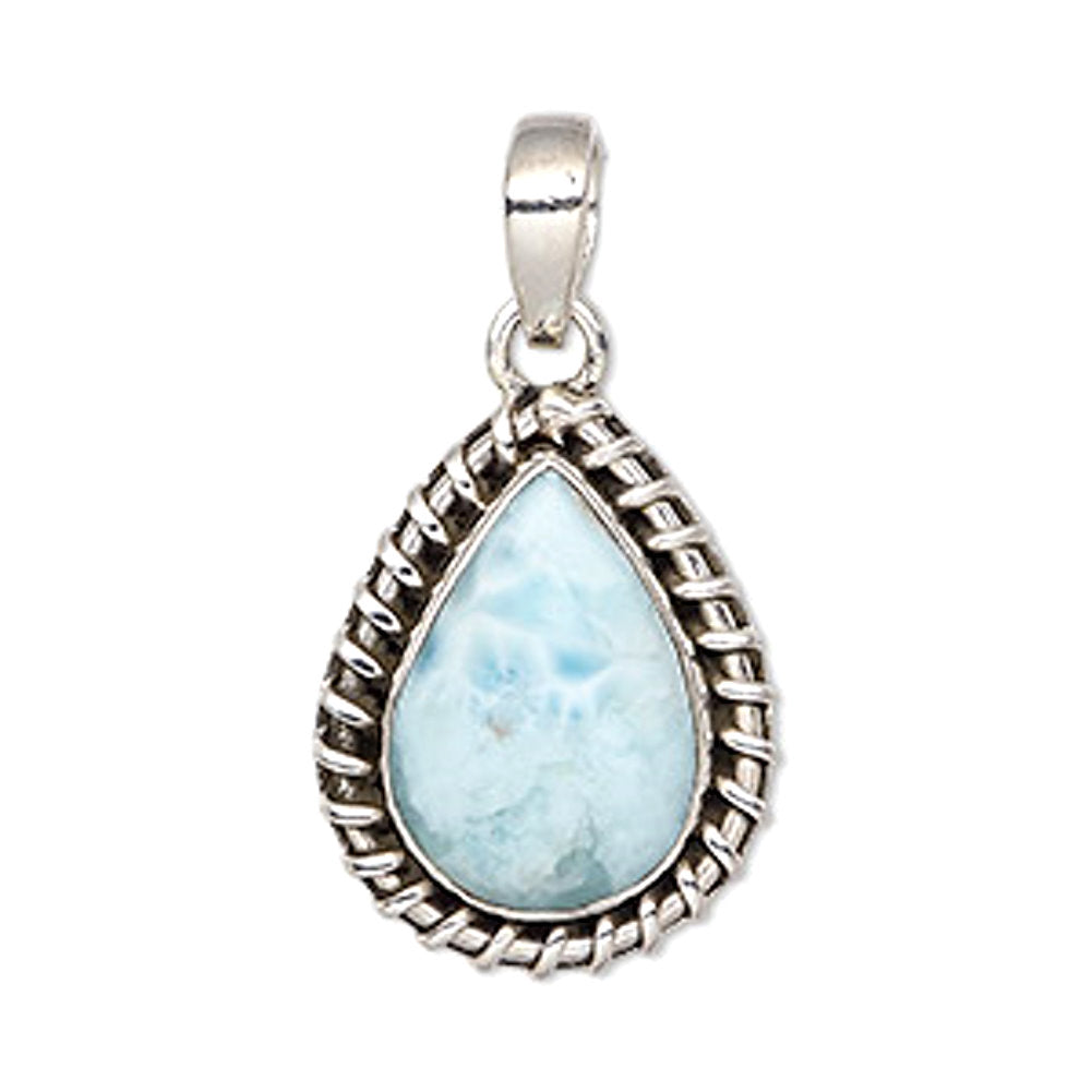 Larimar Pendant Sterling Silver with Antiqued Wrap Design