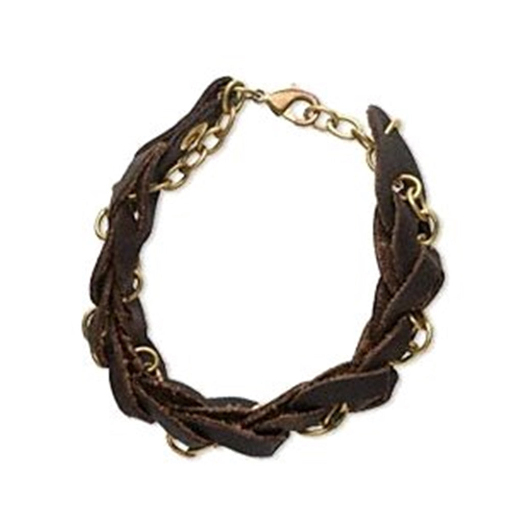 Braided Leather Bracelet with Chain 8 inches Men Women 21mm Width