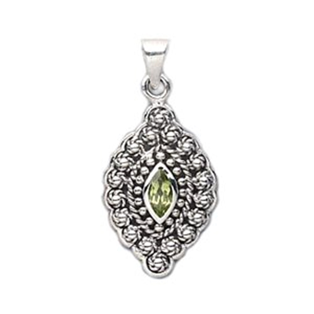 Green Peridot Pendant Antique Finish Sterling Silver Marquise Shape