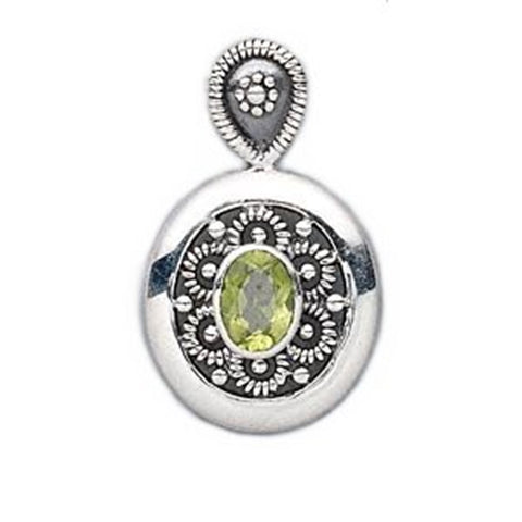 Peridot Pendant August Birthstone Flower Design Oval Sterling Silver