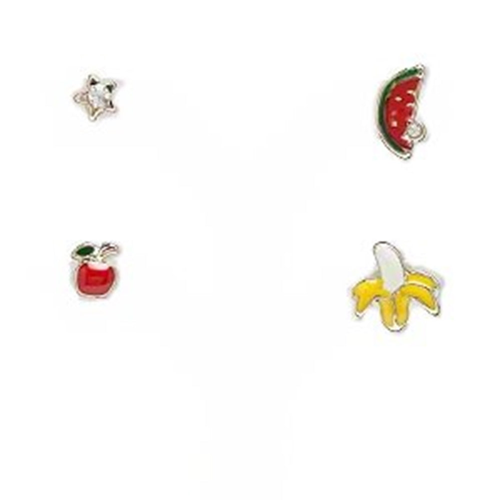 Single Stud Earrings Set of Four Individual Star Apple Watermelon and Banana