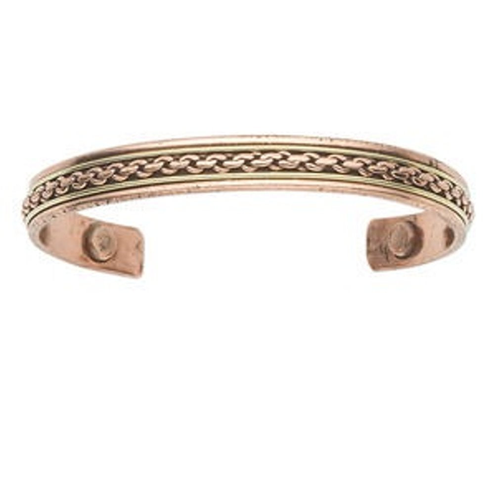 AzureBella Jewelry Copper Cuff Bracelet with Chain Link Design Two Tone with Magnets - Handmade