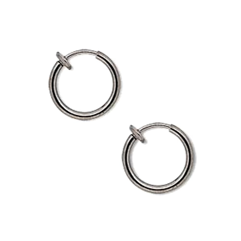 Non-pierced Hoop Earrings with Gunmetal Finish 13mm Round