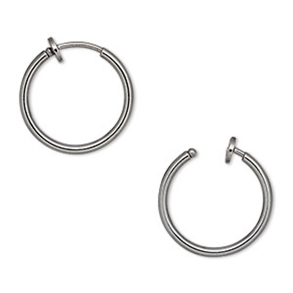 Non-pierced Hoop Earrings with Gunmetal Finish 17mm Round