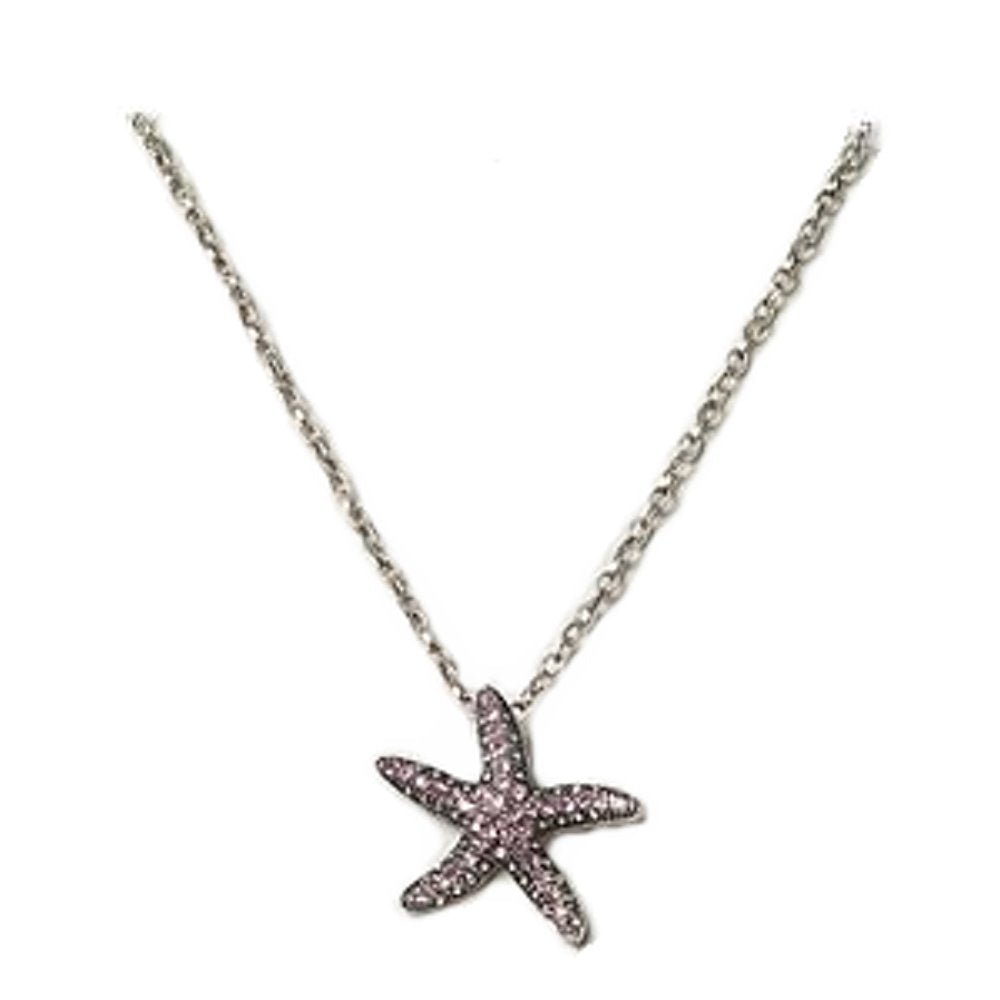 AzureBella Jewelry Starfish Necklace Pink Rhinestones Antiqued Silver-Plated Adjustable Length
