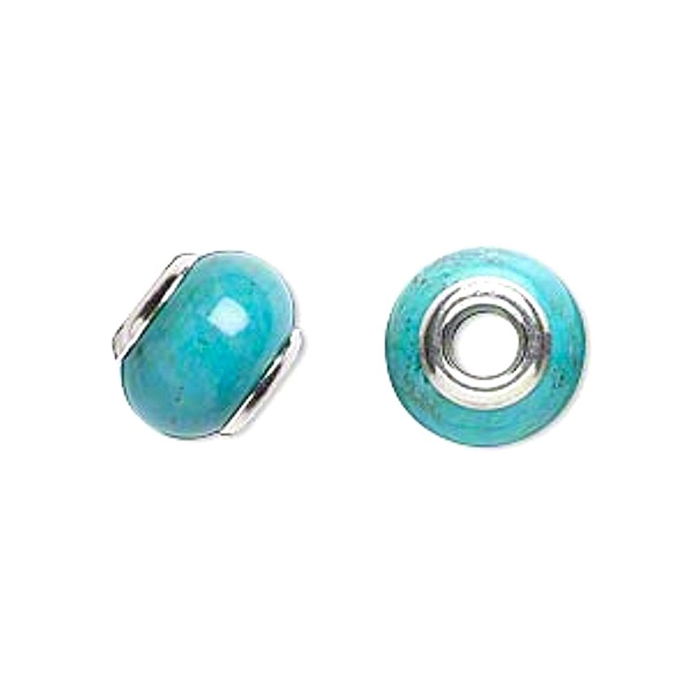 Imitation Turquoise Bead Slide-on Charm Sterling Silver