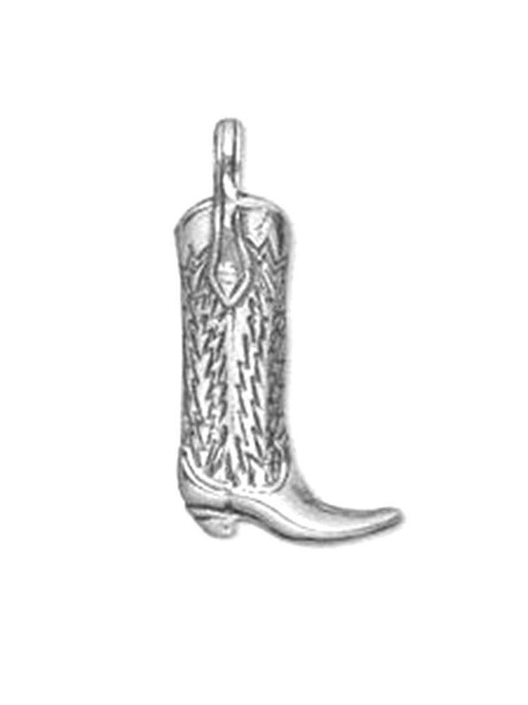Cowboy Boot Charm 3D Sterling Silver Antiqued Finish