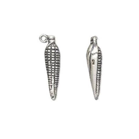 Ear of Corn Charm Sterling Silver Antiqued Finish