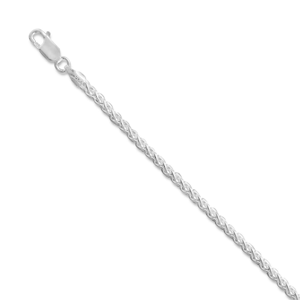 Spiga French Wheat Chain Necklace 2.5mm Wide Sterling Silver