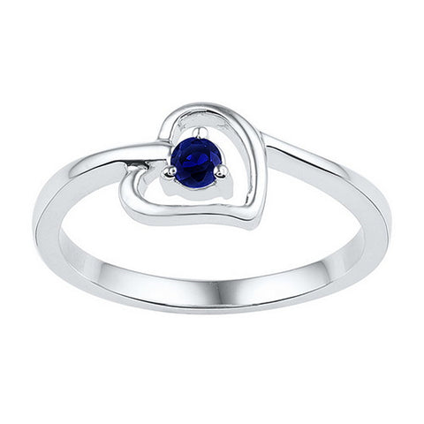 1/4 Carat Created Blue Sapphire Heart Ring Rhodium on Sterling Silver