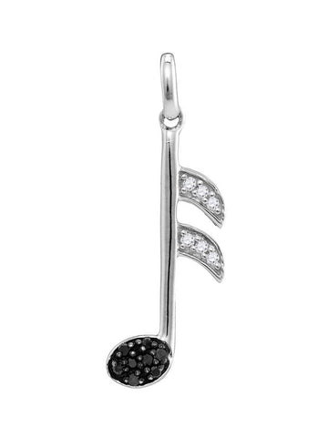 Black and Clear Genuine Diamond Musical 16th Note Pendant 1/20 CTW