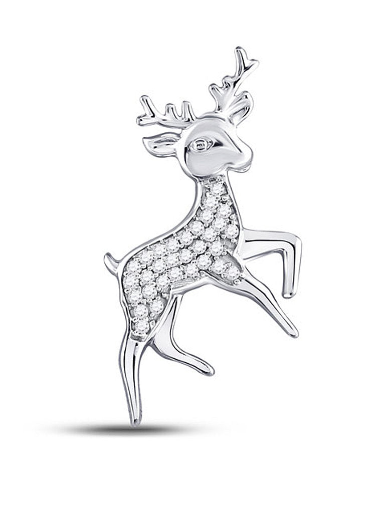 Reindeer Diamond Pendant Rhodium on Sterling Silver 1/6 CTW